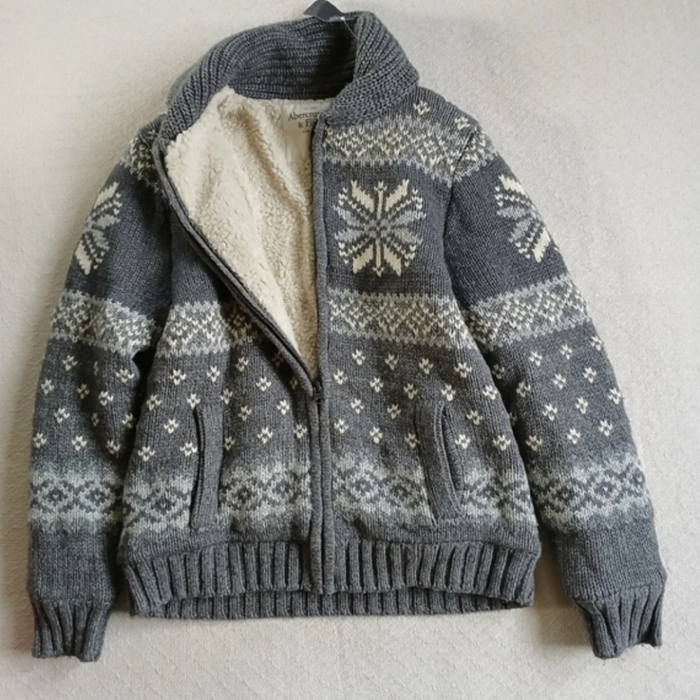 a&f ♡ y2k fur lined zip up jacket vintage wool abercrombie & fitch ski cabincore